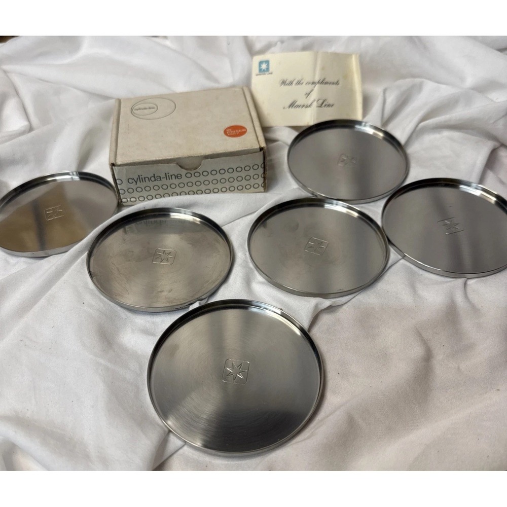 Vintage Stelton Cylinda-Line Coasters Set Arne Jacobsen Maersk Line Promo Box